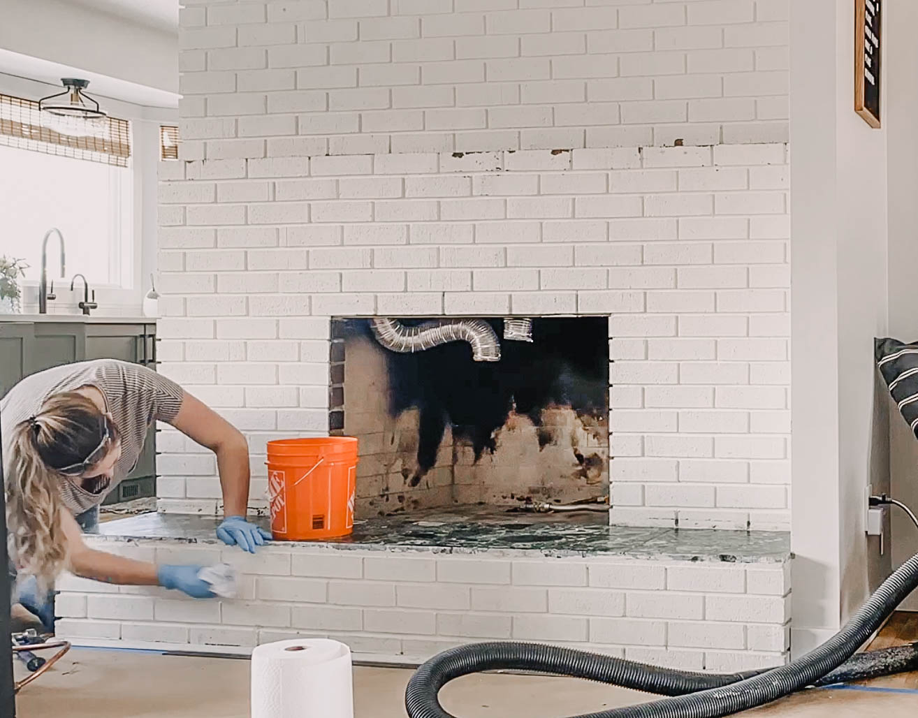 How to clean brick before painting- DIY fireplace makeover