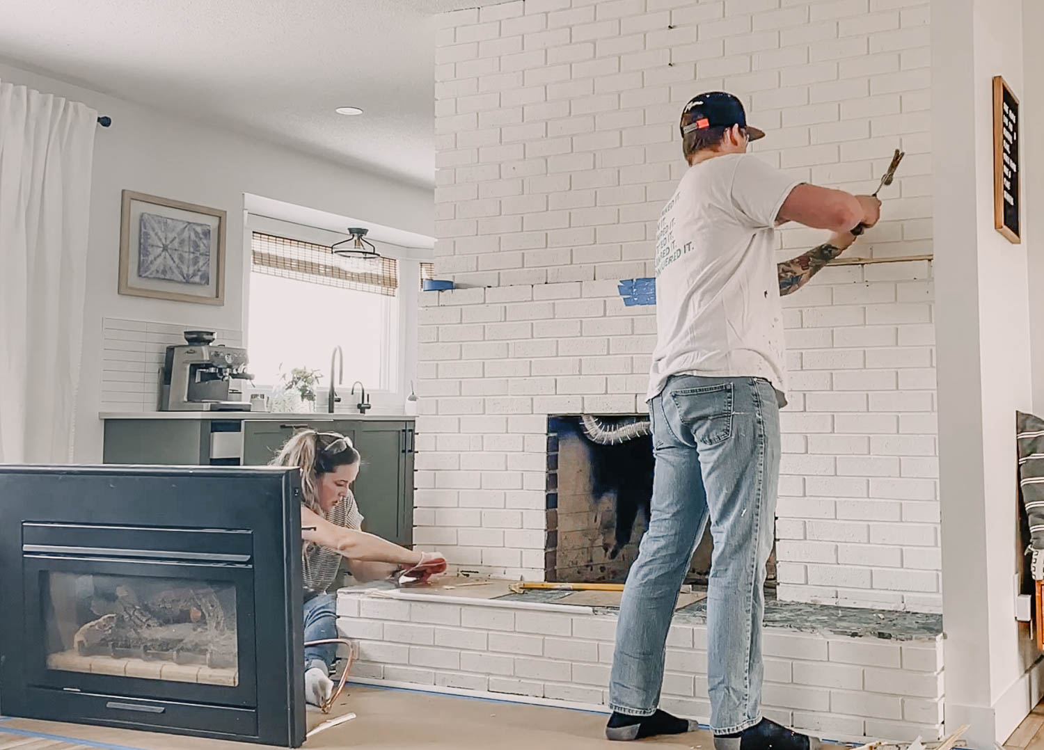 How to paint a brick fireplace with gas insert