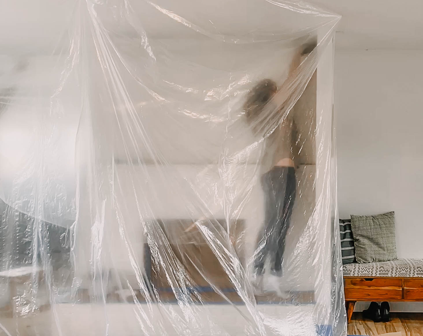 Masking to paint with a paint sprayer indoors