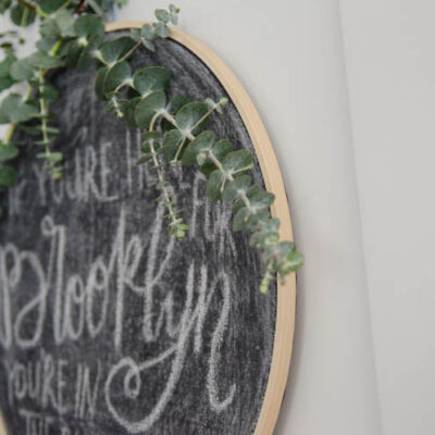DIY Hoop Chalkboard with Eucalyptus... I LOVE this! The euc would dry nicely too- it would also make an awesome wreath!