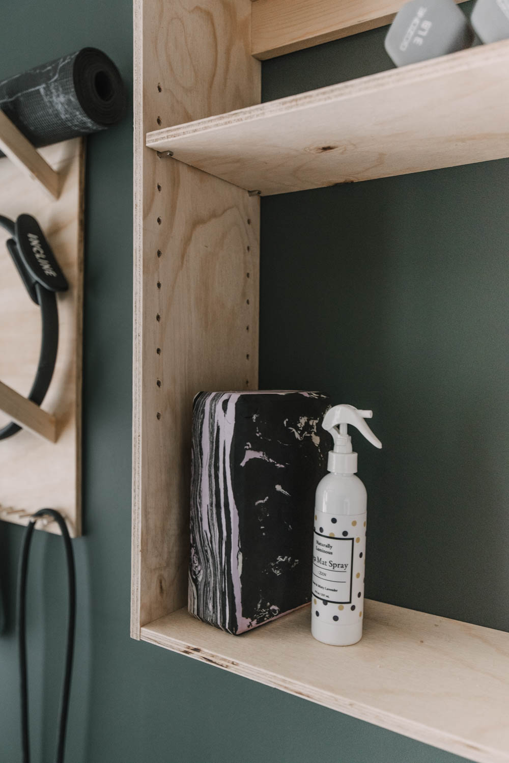 Wall Mounted storage for yoga equipment
