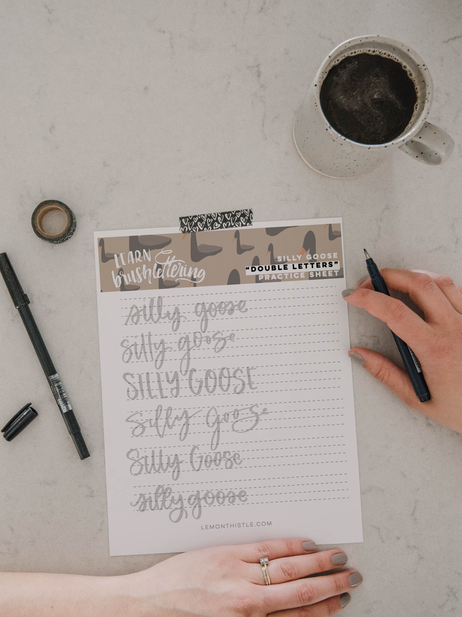 Double Letters Practice Sheet for Hand Lettering