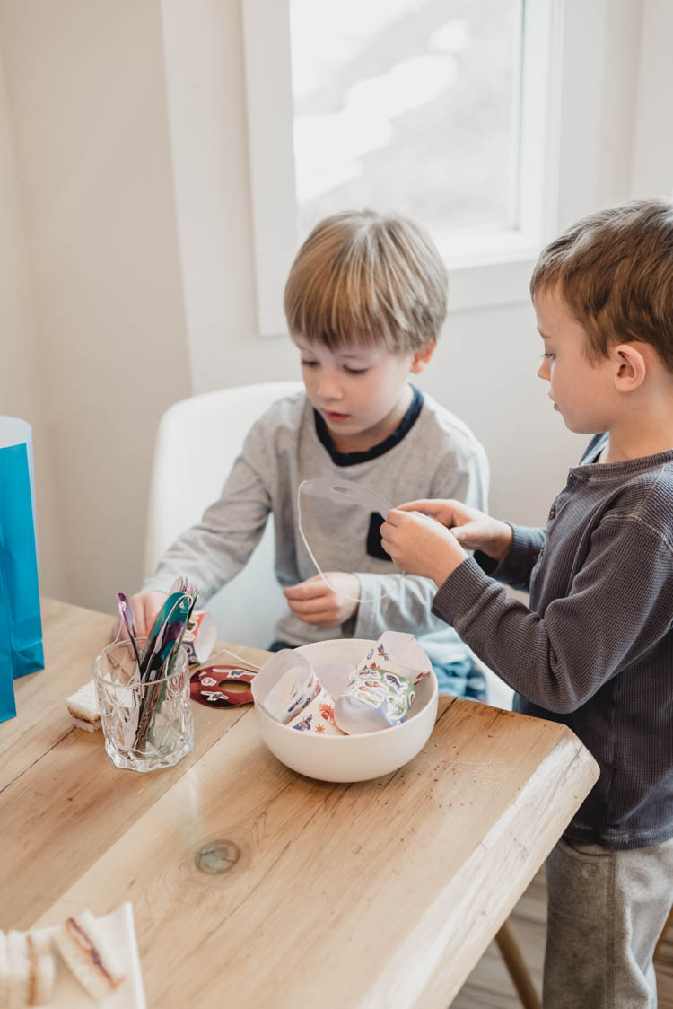 Make your own superhero masks- simple party idea for a 3 year old birthday party