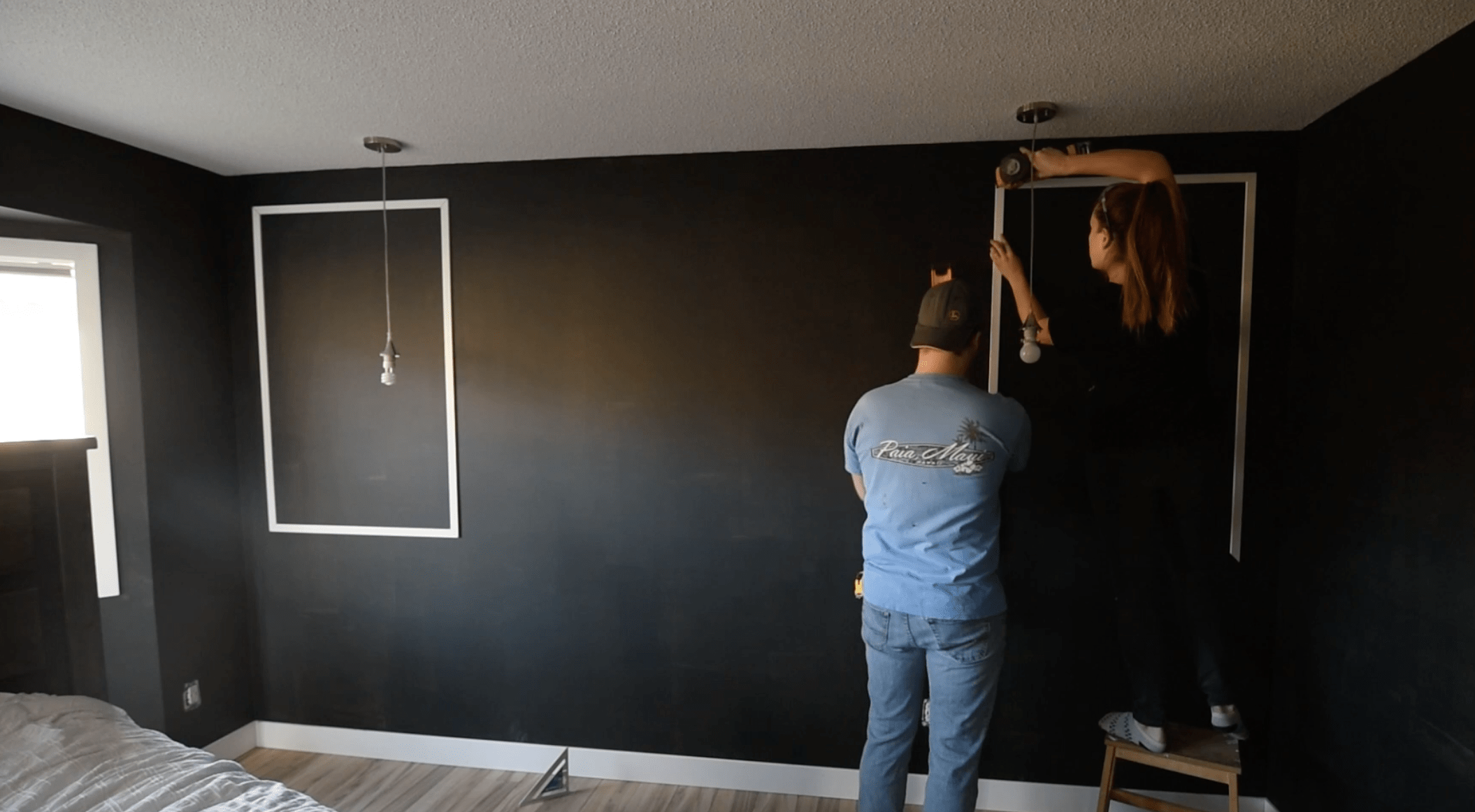 Installing picture frame moulding on a headboard wall